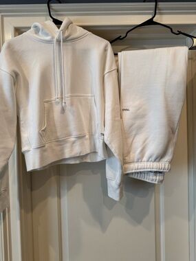 Aritzia TNA White Cropped Hoodie and Sweatpants Set